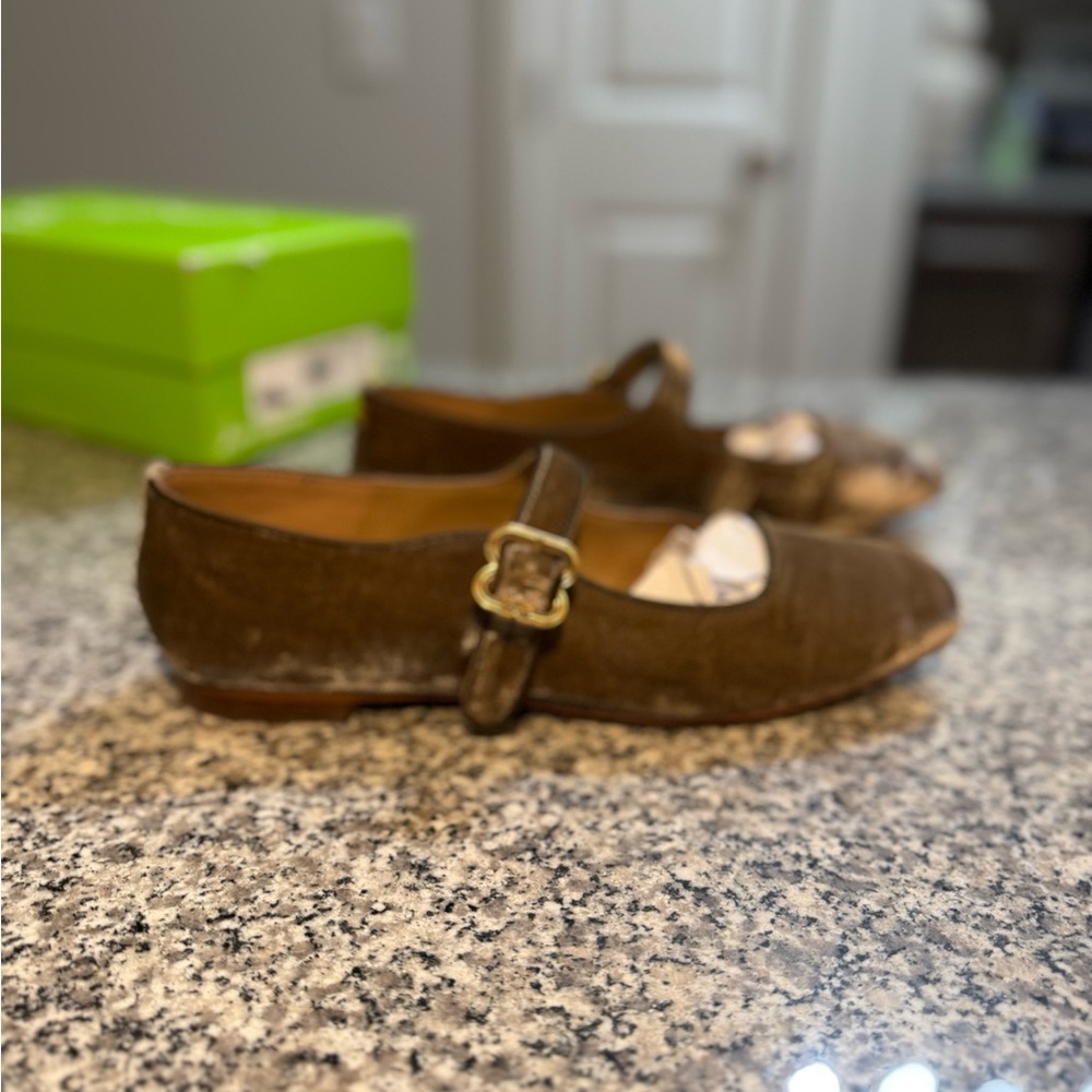 Michaela Velvet Mary Jane Flats Dark Silver Sage - Picture 6 of 10